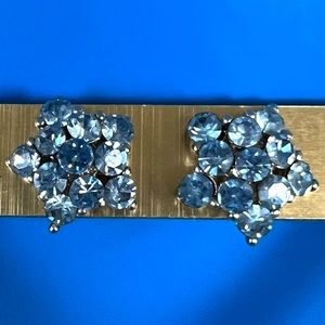 Vintage blue Crystals button pierced earrings